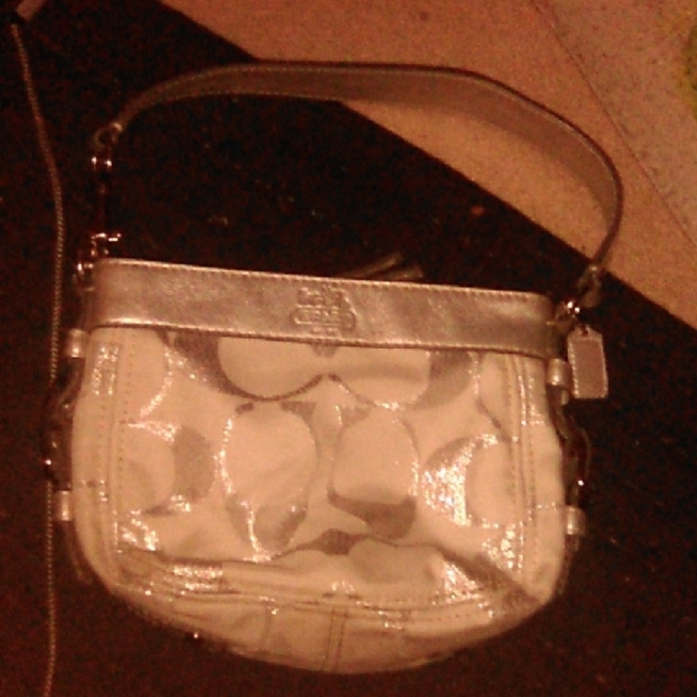 Coach Silver and Cream Shoulder Bag